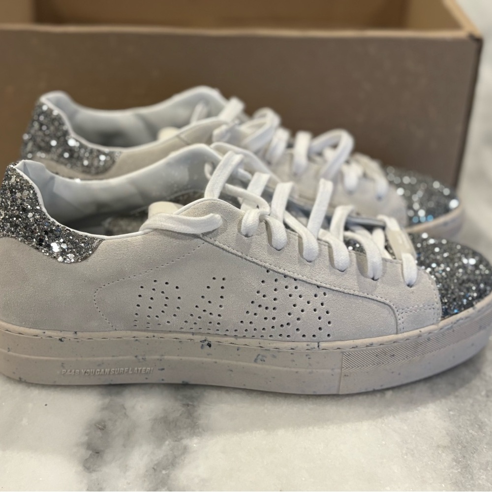 P448 Silver Glitter White Sneakers